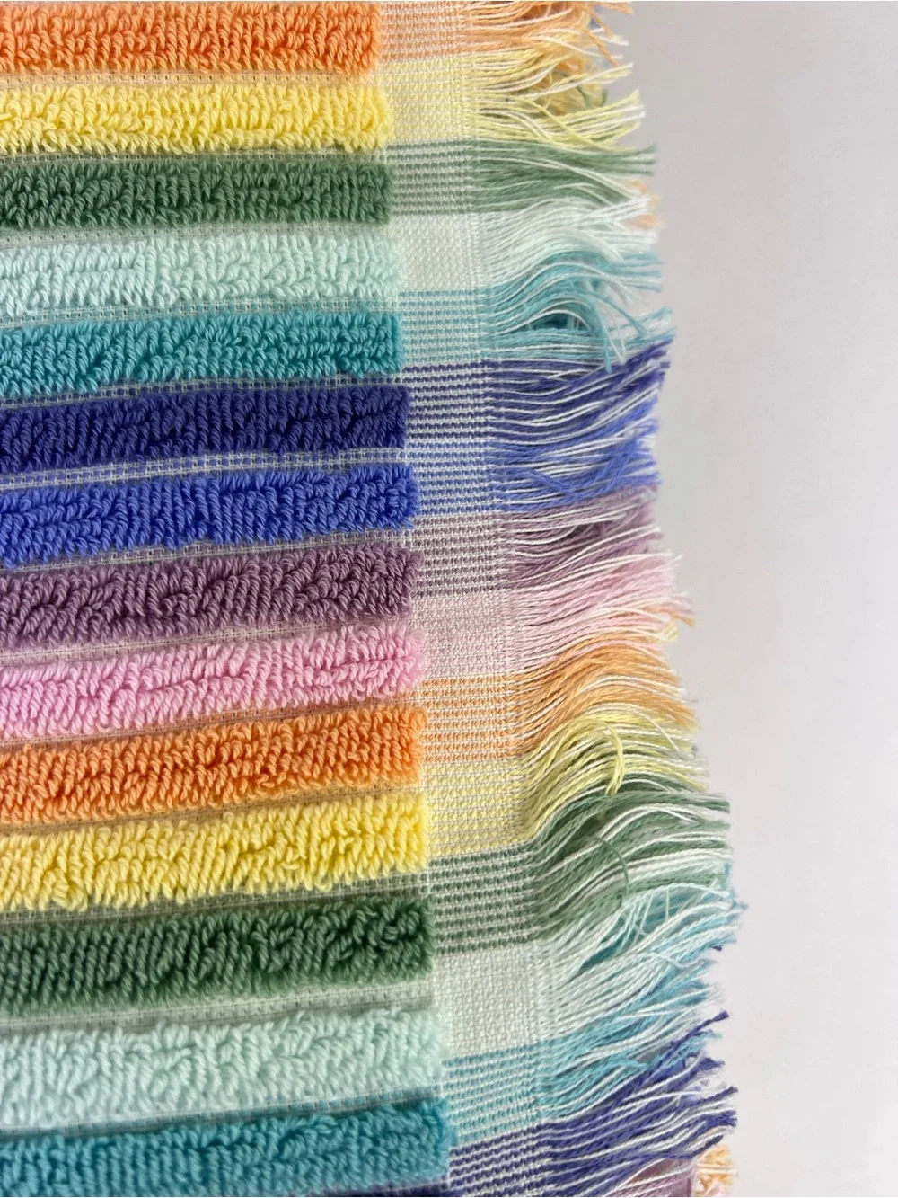 Rachel Zoe Bath Towels Rainbow Pastel Striped with Fringe Cotton Set of 2 NEW